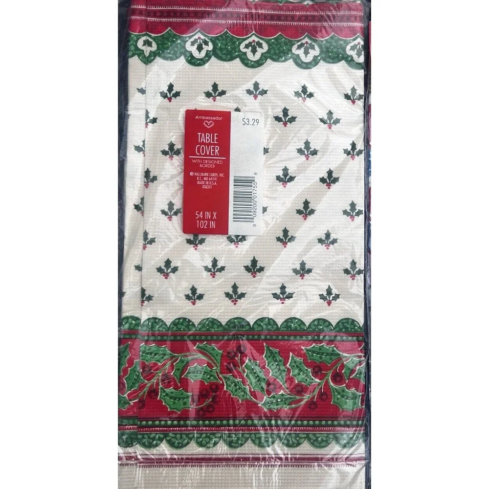 Vintage c.1988-1992 Christmas Holly Paper Table Covers Set of 2 Sealed USA